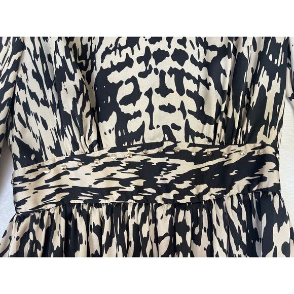 Sandro Silky Animal Print Studded 3/4 Sleeve Party Dress Glam Rocker Edgy sz 2 - Picture 4 of 12